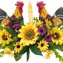 Svndlyn Rooster Kitchen Decor Centerpiece with Flameless Candle Rustic Farmhouse Artificial Sunflower Floral Arrangement for Dining Table, French Country Home Decoration