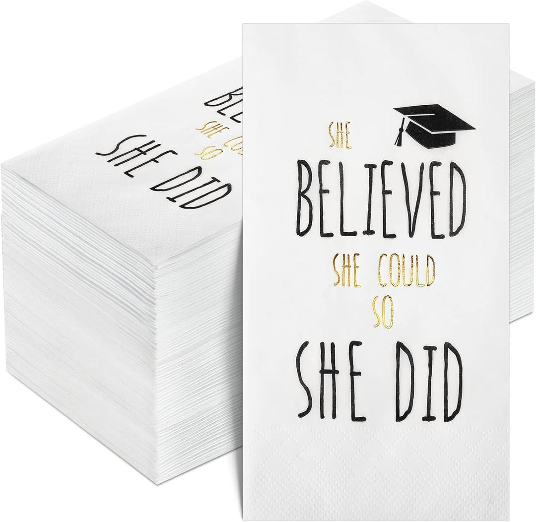 Pajean 100Pcs Class of 2026 Graduation Napkins Disposable Congrats Grad Dinner Cocktail Napkins Graduation Party Supplies for 2026 High School College Grad Party Decorations(Black Gold,Believed)