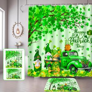 Lutto St Patricks Day Shower Curtain for Bathroom, St Patricks Day Shower Curtain Set with Rugs, Bathroom Set for St Patrick's Day Decorations, Gnomes Shower Curtain with Hooks for Bathroom Decor