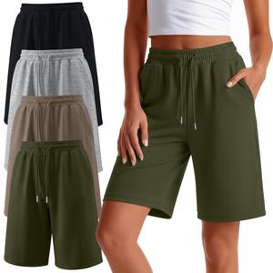Neer 4 Pack Women's Athletic Wide Leg Bermuda Shorts, 4-Color, X-Large