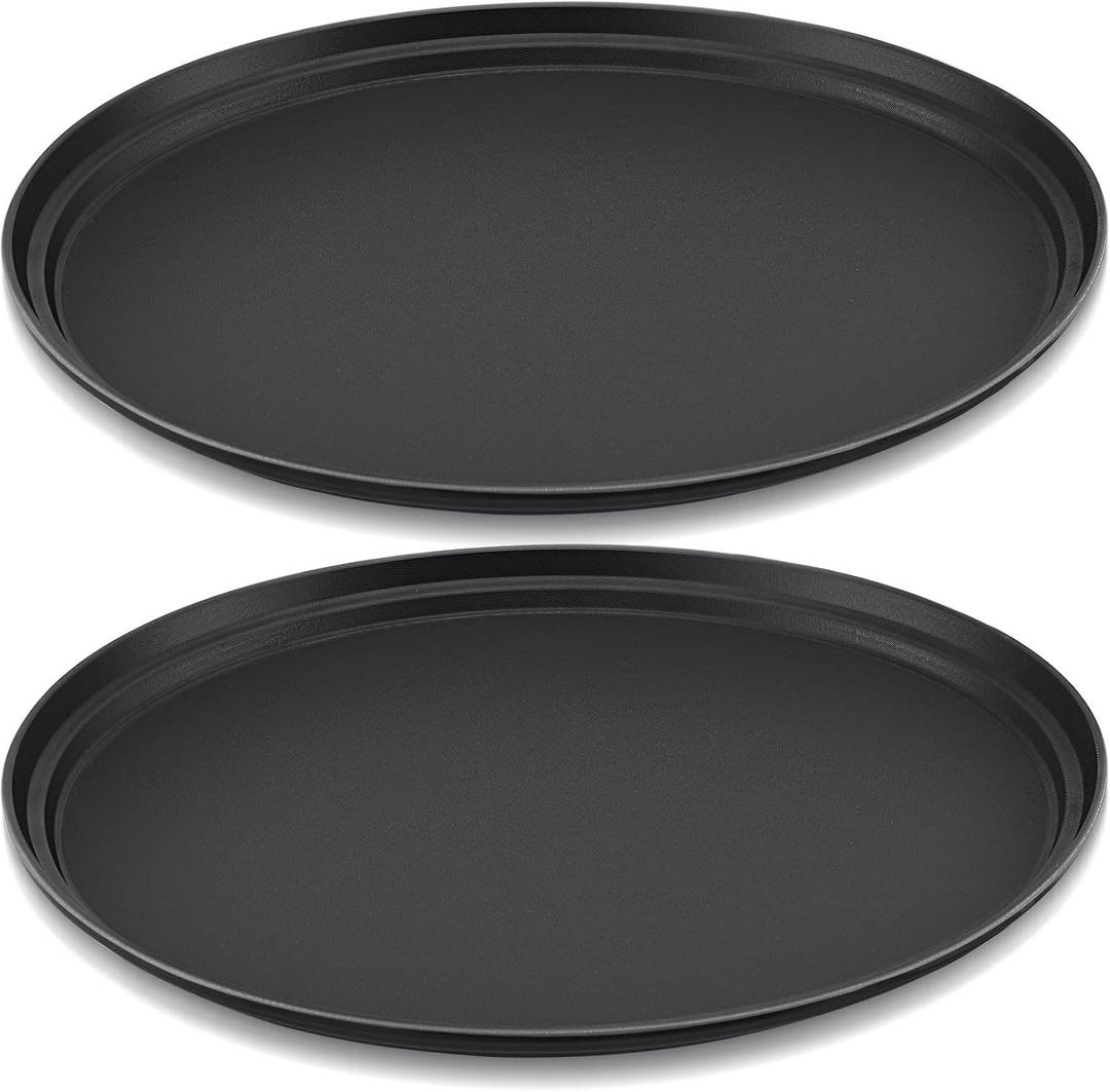 FillTouch 2 Pcs Restaurant Serving Trays PP Plastic Non Slip Rubber Lined Large Oval Tray for Kitchen Dining Room Cafeterias Fast Food Service (25 x 20 Inch,Black)