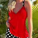 ROSEWE Womens Tankini Bathing Suits, Two-Piece Smocked Swim Dress, Print Swimsuits with Board Shorts (Red, XL)