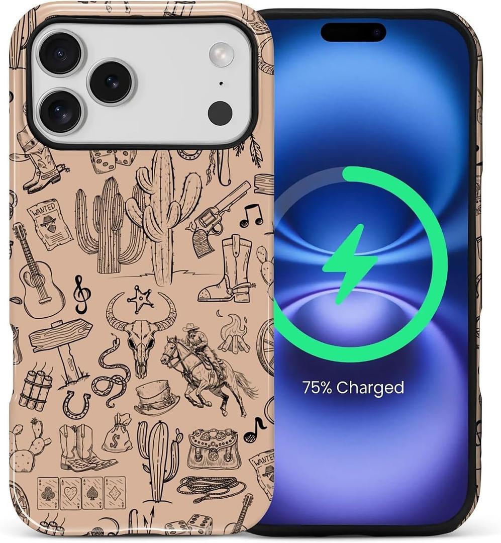 Magnetic Case for iPhone 17 Pro Max,Compatible with MagSafe Vintage Cowboy Western Style Design Hybrid Dual Protection Silicone + Hard PC Shockproof Full Body Cover Case for Men Women