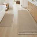 Upgraded Waffle Bath Mat Set of 2 Absorbent Bathroom Mat 18"x30" + 24"x48" | Brown, Quick Dry Non Slip Washable Bathroom Rugs 2 Pieces, Extra Soft Decorative Bath Rugs for Bathroom Floor, Beside Tub