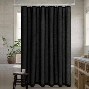90 Inch Shower Curtain Linen Neutral Extra Long Shower Curtain for Bathroom Bath Drapes Modern Boho Shabby Chic Country Rustic Cloth Drapes Bathroom Decor Black 72x90
