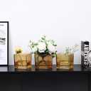 Square Glass Vases Set of 9, 4"x 4"x 4" Flower Vases for Centerpieces, Amber Glass Vase for Flowers, Small Vase for Wedding, Party, Home Office Decoration