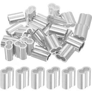 uxcell 5/16" 8mm Aluminum Crimping Loop Sleeve Double Ferrule for Wire Rope Cable Line End, Silver 25pcs