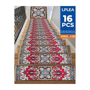 Non-Slip Stair Tread Set for Wood Steps 16PCS - 15PCS 8"X 30" + 1PCS 30"X 30" Washable Stain Resistant Stair Carpet, Indoor Safety Stair Mat for Elderly, Dogs & Pets