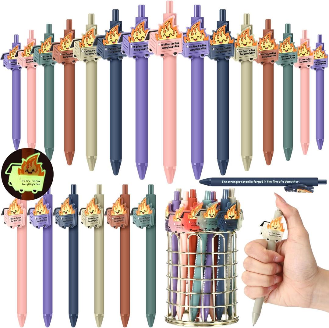 Sayglossy 12 Pcs Dumpster Fire Gifts Bulk 911 Dispatcher Appreciation Gift Funny Luminous Dumpster Fire Ballpoint Pens Emotional Support for Volunteer Coworker Employee Office Team Desk Accessories