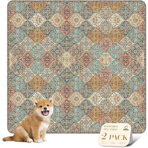 nunubaby Reusable Potty Pads for Dogs for Crates and Floors, Washable Pee Pads for Dogs, Stylish, NonSlip and LeakProof Pee Pads (Cream/Multi, 36" x36")