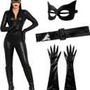 Morph Black Catsuit For Women Leather Jumpsuit Women's Adult Black Cat Suit Halloween (Large)