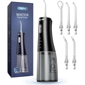 Onlyone Water Dental Flosser, 300ML Portable Oral Irrigator for Teeth, 4 Modes and 5 Jet Tips,Rechargeable Irrigation Cleaner,Electric Flossing Machine Power Flossers & Irrigator Accessories Black