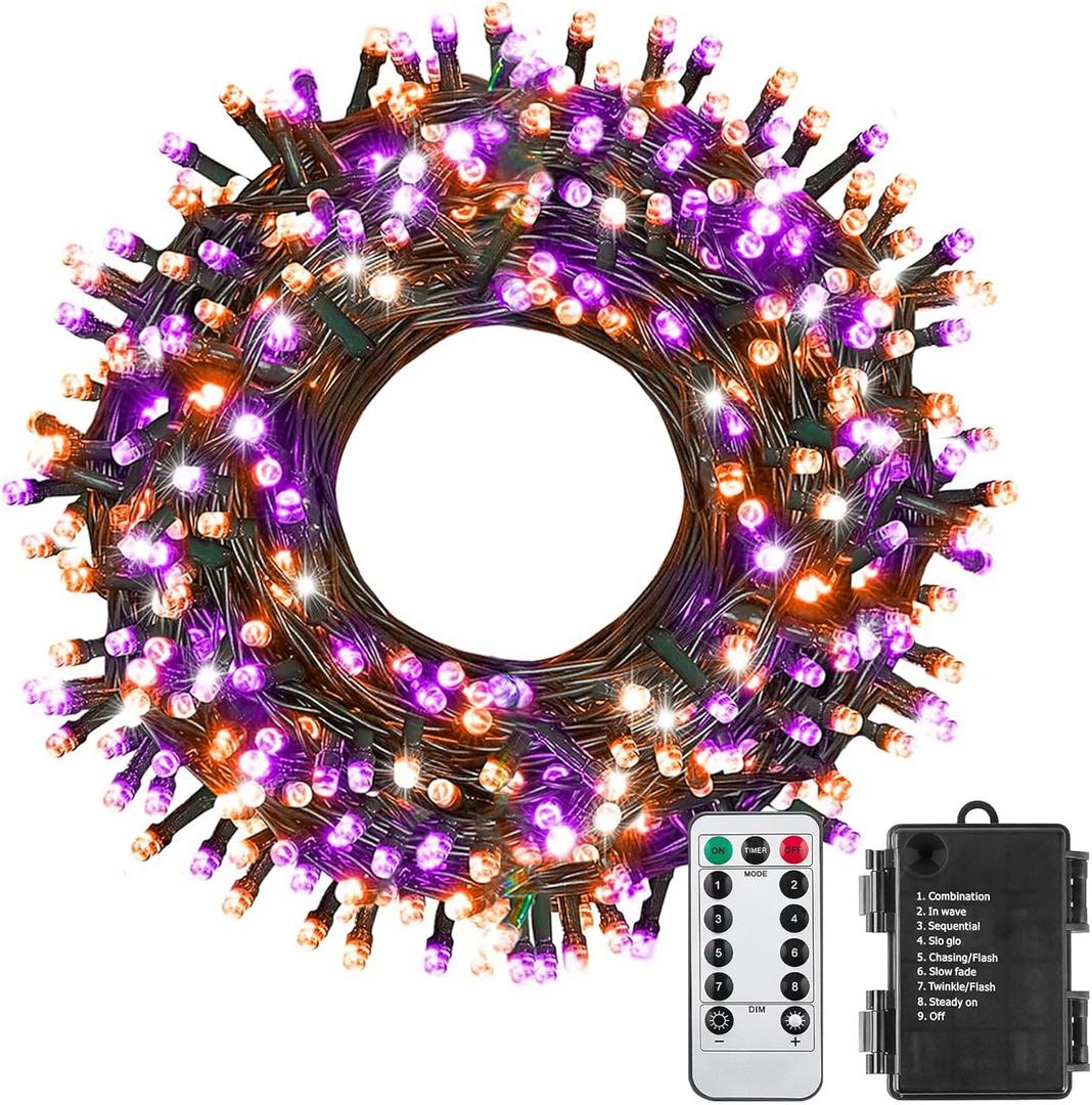ITICdecor 33ft 100 LED Halloween Lights, Purple & Orange Halloween String Lights Waterproof Battery Operated, 8 Modes Decorative Lights for Indoor Outdoor Party Garden