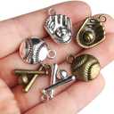 Acxico 60Pcs Baseball Theme Charms Collection Mixed Antique Silver Glove Ballgame Sports Ball Softball Metal Alloy Pendants for Making DIY Accessories