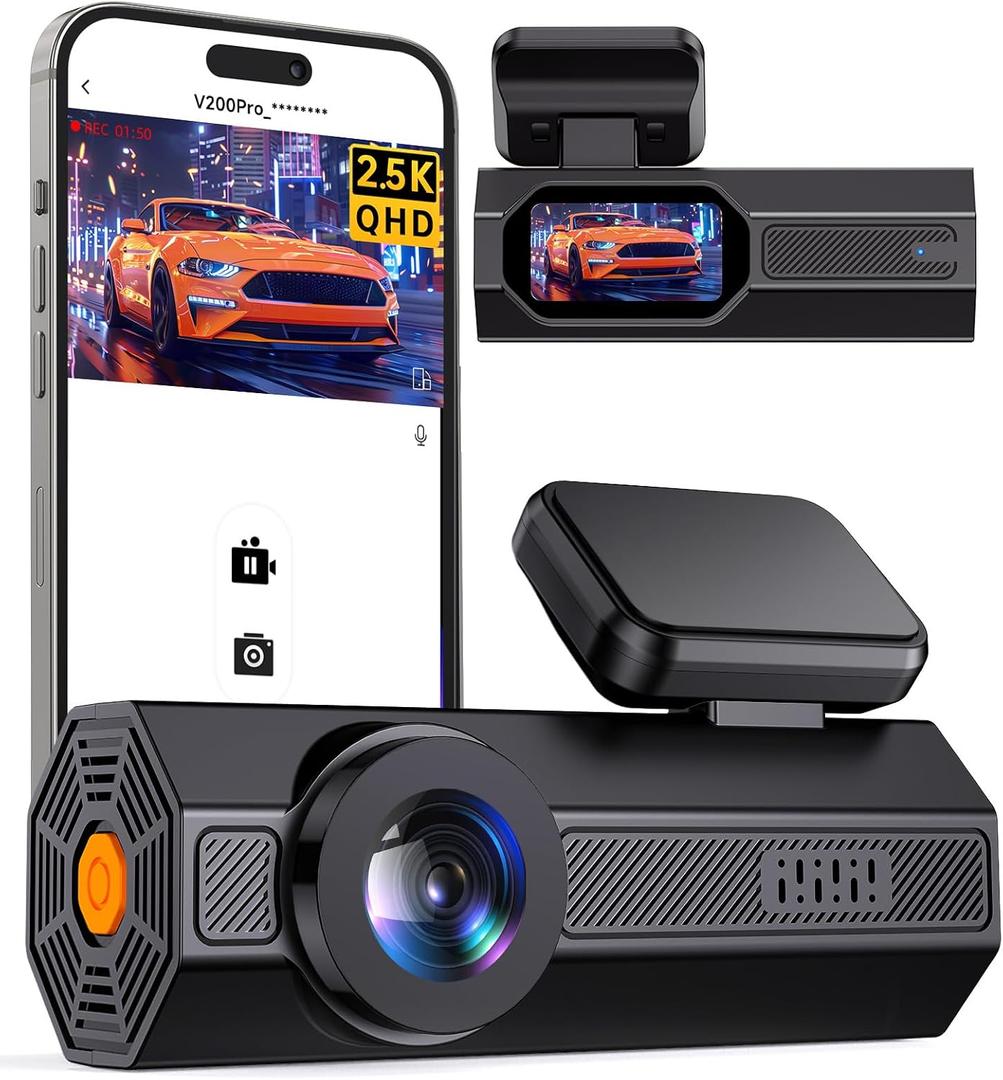 Dash Cam, 2.5K Dash Cam Front, VEEMENT Dash Camera for Cars, 1440P Car Dash Camera with APP, WiFi Dash Cams with WDR Night Vision, 24/7 Parking Monitor Dashcam, 160Wide, G-Sensor, Mini Car Camera