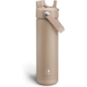 ENCOOL Insulated Water Bottle with Straw Stainless Steel Water Bottle, Leak-Proof, BPA-Free, Double Wall Vacuum Keeps Cold for 24 Hours for Sports, Travel, School (26 oz, Raw Umber)