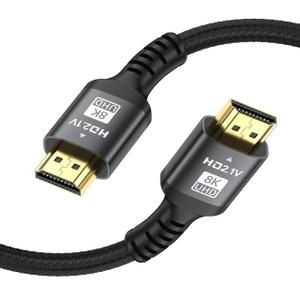 8K HDMI 10ft Cable Ultra High Speed HDMI 2.1 Braided Nylon Wire,Support 48Gbps 8K@60Hz 4K@120HZ,HDCP 2.2 &2.3,DTS:X,HDR,eARC,Compatible with Roku TV/3D/PS5/HDTV/Laptop/Blu-ray (Black)