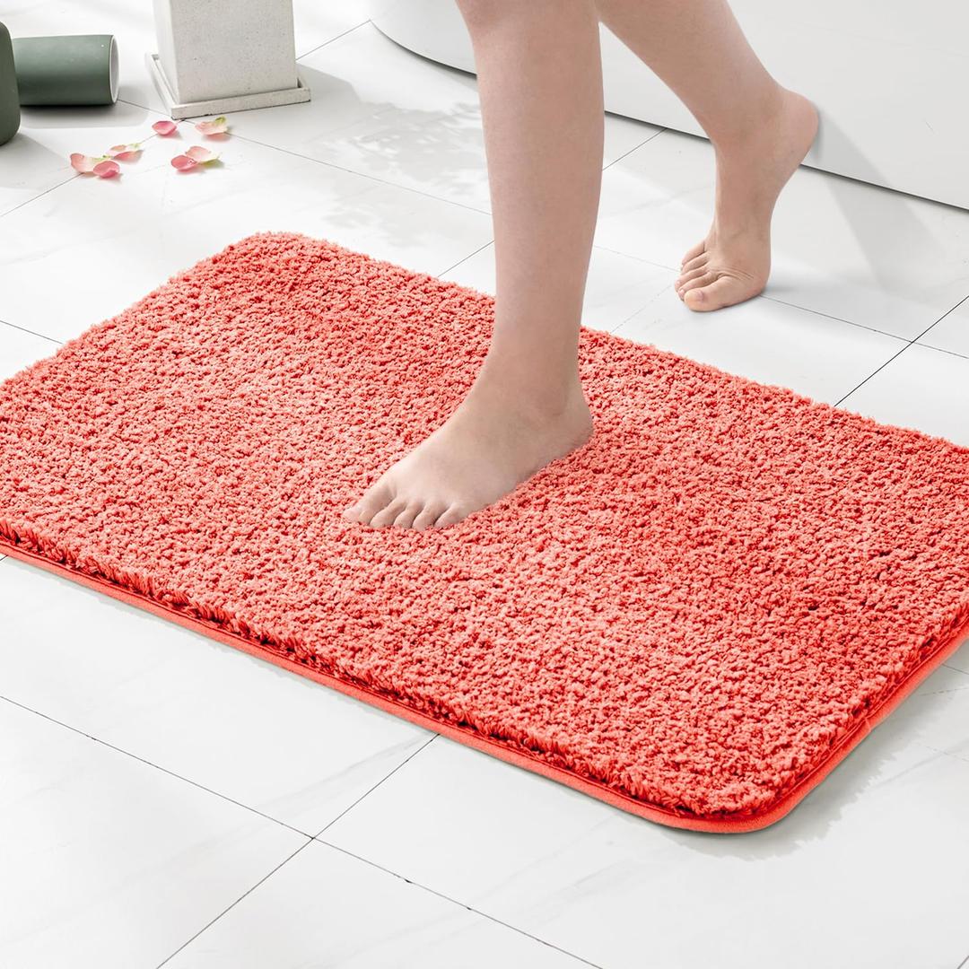 MIULEE Living Coral Bathroom Rugs, Soft Absorbent Microfiber Bath Rugs Non Slip Quick Dry Fluffy Bath Mats for Bathroom Floor Tub Showers, Machine Washable, 20x30 Inch