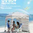 OutdoorMaster Beach Cabana with Fringes, Portable 6' x 6' Beach Canopy for Sand, Easy Set Up Beach Shelter, Included Side Wall, UPF 50+ UV Protection Sun Umbrella - for Family & Friends