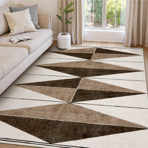 Moroccan Machine Washable Rug 6x9, Geometric 6x9 Area Rugs for Living Room, Soft Farmhouse Rug for Bedroom Non Slip Office Rug Carpet for Dining Room(6'x9',Khaki/Brown)