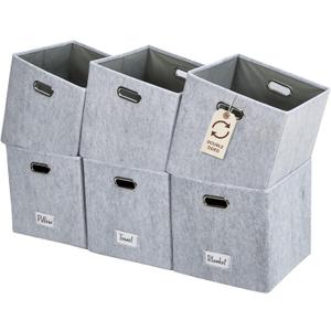 DECOMOMO Felt Storage Bins, 11 inch Cube Storage Bin with Labels for Shelves Kallax (Cube 11" / 6pcs, Light Grey)