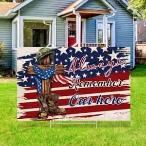 DoubleFill 4th of July Patriotic Yard Signs with Stakes 250th Anniversary Decor Memorial Day Yard Sign Red White Blue Outdoor Decor for Lawn Garden Patio Walkway Party Supplies