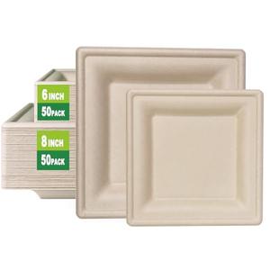 GreenWorks 8 inch Heavy-duty Compostable Plates, 50 Count Bagasse and Bamboo Fiber Disposable Paper Plates