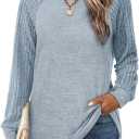 Saloogoe Tunic Sweatshirts for Women Crewneck Lightweight Sweaters Raglan Long Sleeve Shirts Fall Fashion Tops 2025 (Large, Blue)