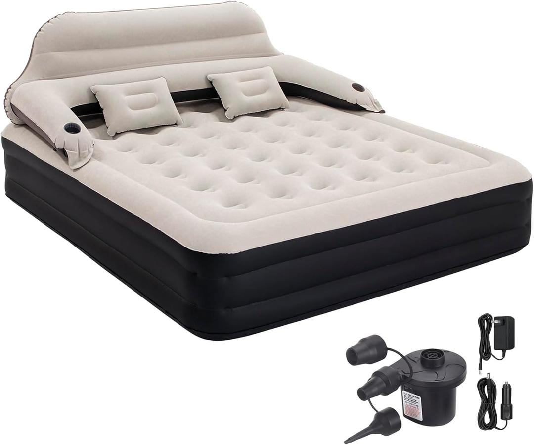 RAPTAVIS King Size Air Mattress Inflatable Bed with Pump and Headboard, Blow Up Mattress