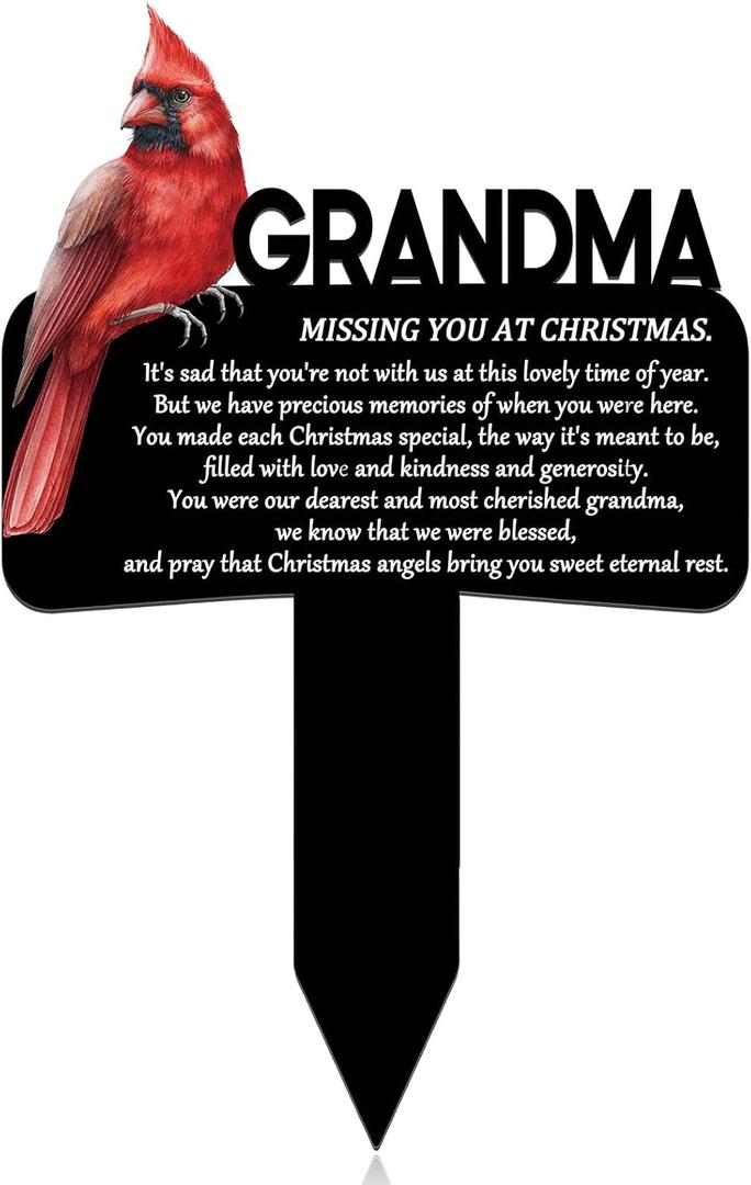 Christmas Grave Decorations for Cemetery Cardinal Memorial Gift Markers Metal Cardinal Garden Decor Grave Site Decor Cemetery Decorations Memorial Plaques Outdoors(Grandma)