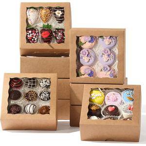 50 Pcs 6x6x2.5Inches Chocolate Strawberries Boxes Charcuterie Boxes Cake Boxes Bakery Boxes with Full Window Cookies Boxes Cakesickle Truffle Treat Box for Christmas Valentine's