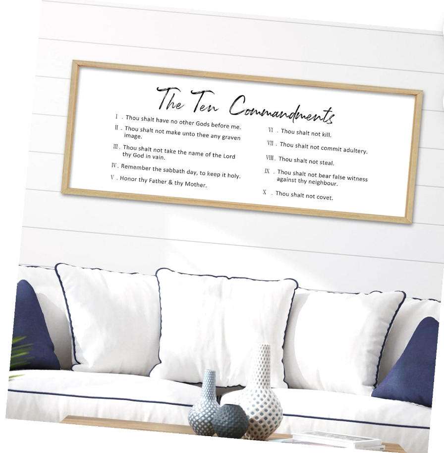 FZMHASLWW The Ten Commandments Bible Verse Wall Decor 40"X15" God Jesus Prayer Christian Saying Catholic Scripture Sign Large Wood Framed Wall Hanging Art (Wood)