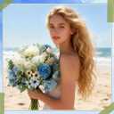 Tigeen 6 Bundles Artificial Bouquet Flowers Artificial Peonies Faux Roses Hydrangea Flowers Bouquet for Wedding Table Centerpiece Floral Vase Decor (White,Blue)
