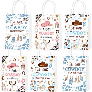 15pcs A Little Cowboy Is on The Way Party Favor Bags, Cowboy Baby Shower Decorations, A Little Cowboy Is on The Way Goodie Bags