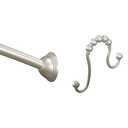 Moen Brushed Nickel 5-Foot Curved Fixed Mount Shower Curtain Rod with Pivoting Flanges, CSR2165BN and Moen SR2201BN Shower Curtain Rings (Pack of 12)