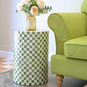 Chi An Home 19.3” Capiz Shell Checkered Pistachio Green Side Table
Capiz Decorative Indoor Cylinder Green Drum End Table, Green Accent Table For Living Room, Eclectic Nightstand For Bedroom