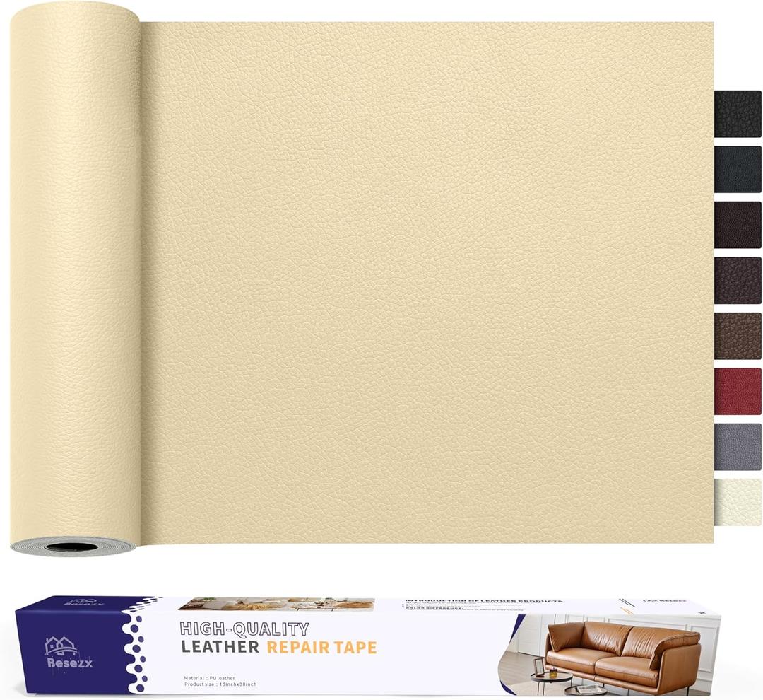 Besezx Leather Repair Kit, 30inx16in, 1pc, Rectangular, Traditional Style, Self-Adhesive, Waterproof, Wear-Resistant, Scratch-Resistant, Beige (30 in x 16 in, Beige-Litchi Grain)