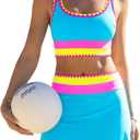 Popvil High Waisted Bikini Sets for Women Tummy Control Swimsuits 3 Piece Bathing Suits Neon Swimwear with Skirt 2026 (Medium, Blue)