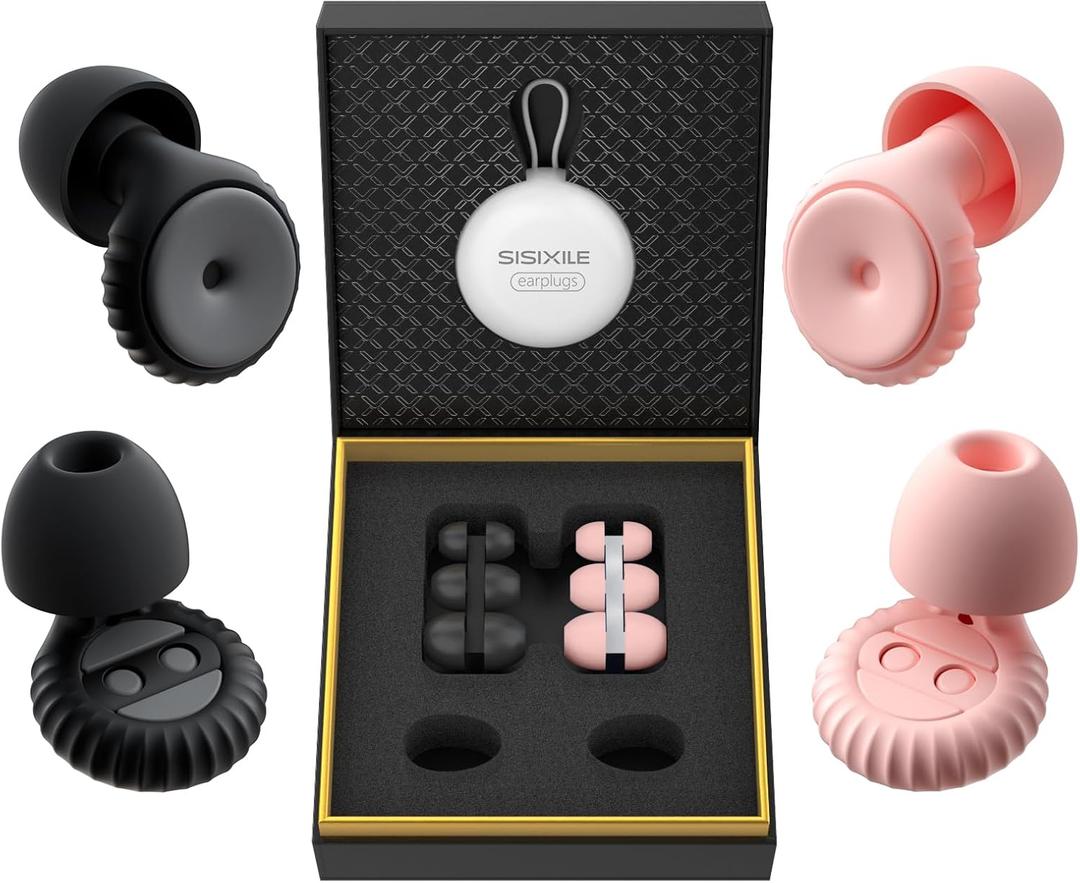 Noise Cancelling Earplugs 2 Pairs for Sleeping, Travel, Office  Soft Silicone Earplugs, 35dB Noise Reduction, Comfortable, Reusable, Multiple Sizes XS/S/M/L for Snoring, Focus & Study  Black & Pink