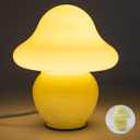 Mushroom Lamp White Glass Mushroom Table Lamp for Bedrooms, Living Room, Aesthetic Lamps for Bedroom, Cute Bedside Lamp (Yellow)
