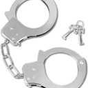 Toy Metal Handcuffs with Keys, Costume Prop Accessory Party Favors Fake Pretend Play Props Party Supplies (Silver)