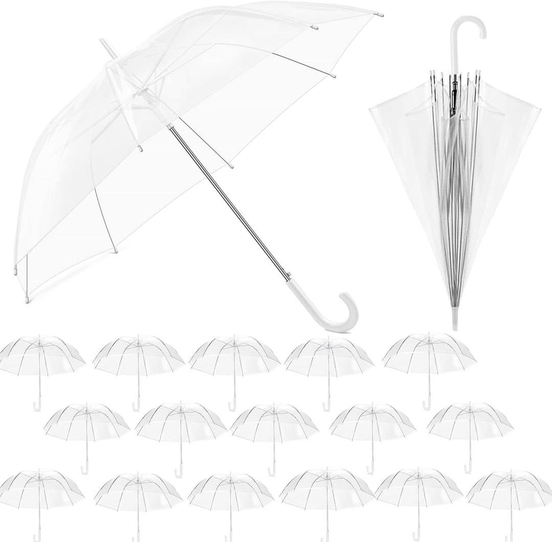 12/18 Pack Clear Wedding Umbrellas  Bulk 36" Transparent Bubble Umbrellas, Auto Open & Windproof with J-Hook Handle  Waterproof Canopy for Bride, Groom, Photography, Golf, Outdoor Events