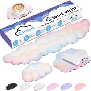 Cloud Wrist Rest Keyboard Palm Rest with Non-Slip Base for Computer Gaming Wrist Rest, YAMJUG Cloud Arm Rest Keyboard Wrist Pad Rainbow