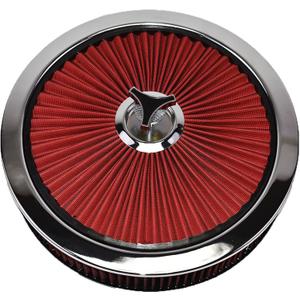 A-Team Performance High-Flow Air Cleaner Assembly - 14x3in, Red Chrome Top & Base Red Air Cleaner Element - Performance Auto Parts & Replacement Filter - Compatible with Chevrolet, GMC & Ford