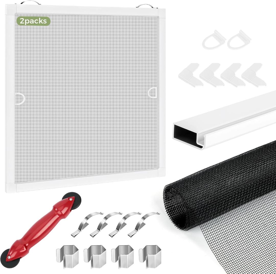 FLYZZZ 2-Pack Window Screen Frame Kit, Heavy-Duty DIY Window Screen Replacement Kit Up to 48" x 48" with Upgraded Aluminum Frame (125g/m), Full Tool Set & Easy-Install Clips