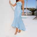 Summer Satin Tube Top Strapless Midi Dress for Women 2025 Formal Ruched Backless Wedding Guest Long Dresses (Blue, S)