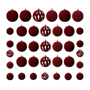 Senjie 36 PCS Velvet Ornaments Balls Sets for Christmas Tree Red Flocked Christmas Balls Assortment for Xmas Tree Holiday Decor