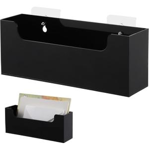 Homaisson Clear Acrylic Mail Holder Box for Desk or Wall Mount, Mail Organizer Countertop, Modern Wall Mounted or Tabletop Mailbox, Letter Storage Organizer Box (Black)