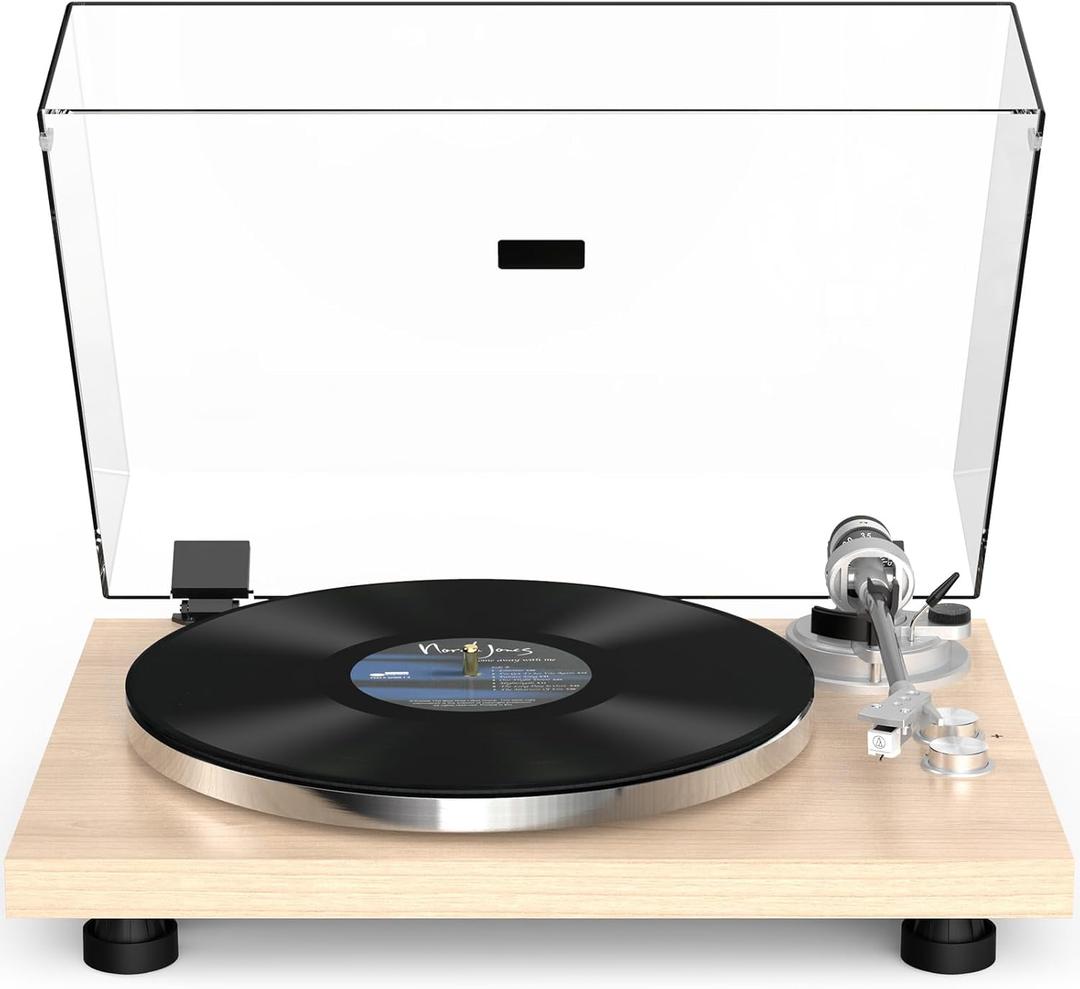 Turntables Record Players Wireless Output Carbon Fiber Tonearm Aluminium Platter Belt-Drive LP Turn Tables Audio Phono RCA Line Out AT-3600L MM Cartridge Vintage Retro Pale Wood Walnut