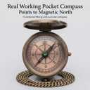 Engraved Brass Pocket Compass Gift for Men Vintage Antique Compass for Hiking, Adventure, and Travel Leather Case Included Moon & Stars, or Road Design Gift for Dad, Husband, or Son